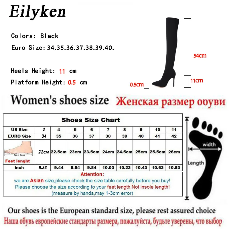 Eilyken 2021 mode tissu extensible chaussettes bottes bout pointu sur le genou talon cuisse haut bout pointu femme botte taille 35-42AW3Q331