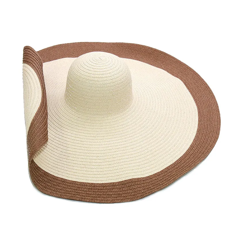 2021 Два тона диам диам 70см дамы большие мрачные складные пляжные шапки женщины гибкие соломы солнцезащитные крышки летние охлаждающие ультрафиолетовые защитные шляпа оптом каплями