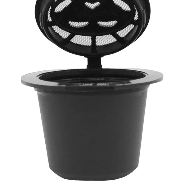 Tasse à café réutilisable avec brosse à cuillère Noir Filtre de remplissage de café rechargeable Coffeeware
