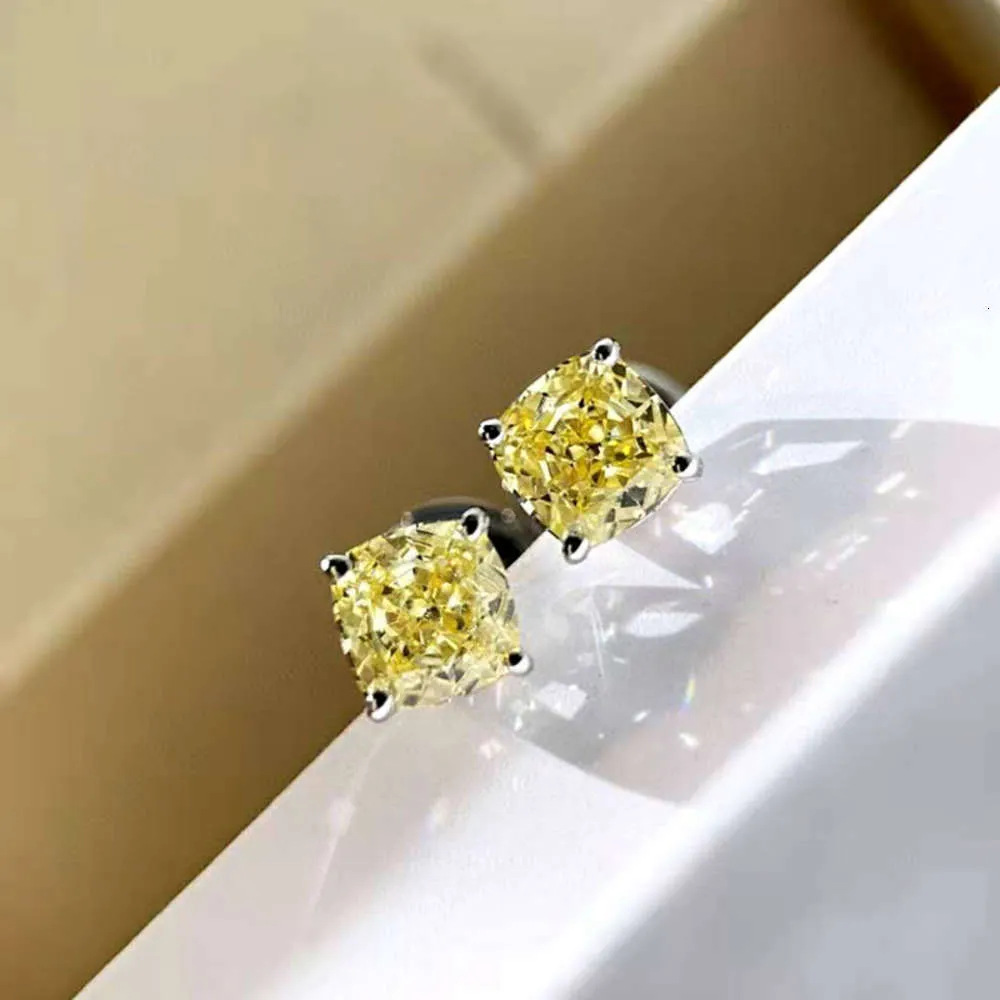 HBP 925 plaqué argent platine 18K boucles d'oreilles diamant jaune 1 carat Boucles d'oreilles carrées aura750 pour femme