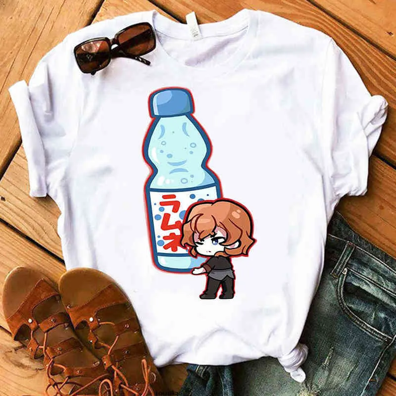 Été Bungo Chiens Errants Imprimer Graphiques T-Shirt Femmes Anime Chuuya Nakahara T-shirt Unisexe Dazai 2021 Blanc À Manches Courtes T-shirts G220310