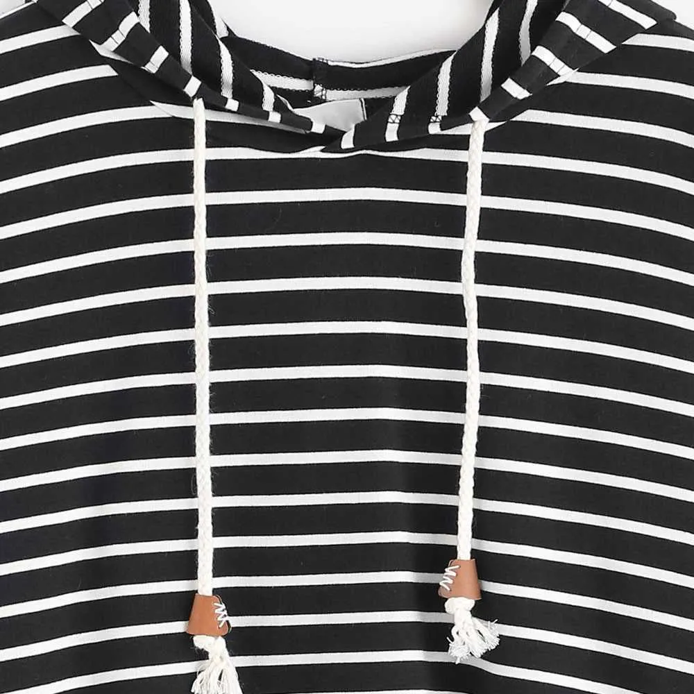 Zogaa Moda Mulheres Hoodies Ladies Stripe Impresso Sweatshirts Casual Streetwear Loose Plus Size Womens Hooded Pullover 210813