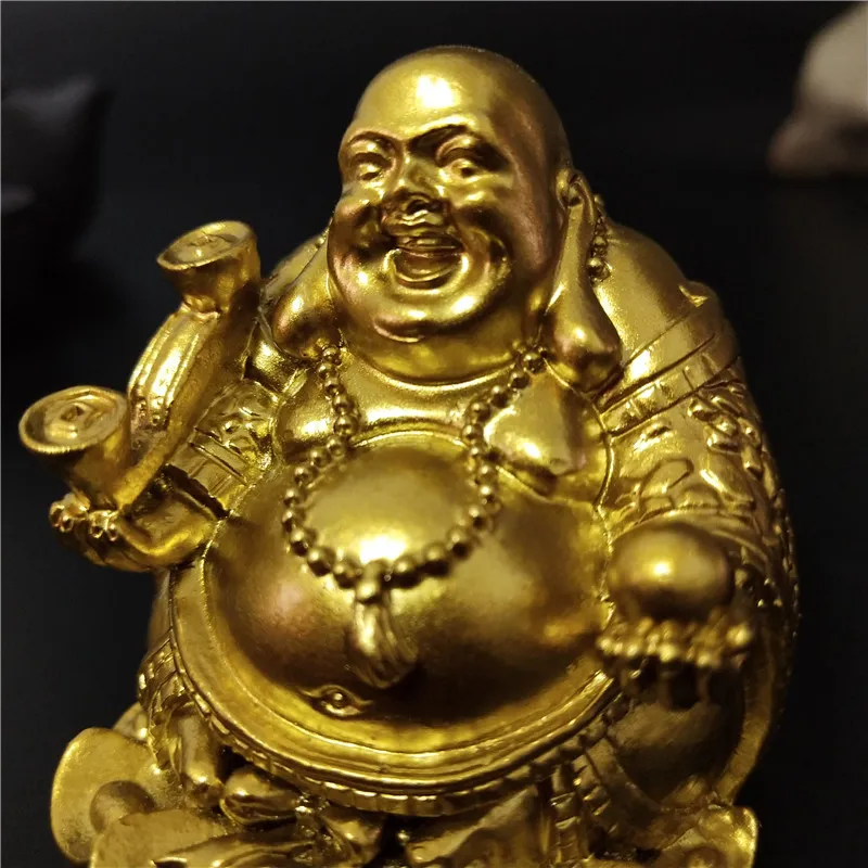 Gold Laughing Buddha Statue Chinese Feng Shui Money Maitreya Buddha Sculpture Figurines For Home Garden Decoration Statues