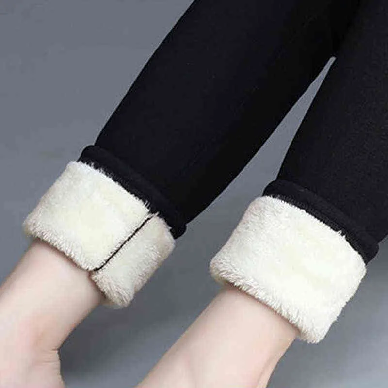 CHRLEISURE Winter Pants For Women Thick Velvet Warm Trousers Skinny Solid Fleece Leggings 211115