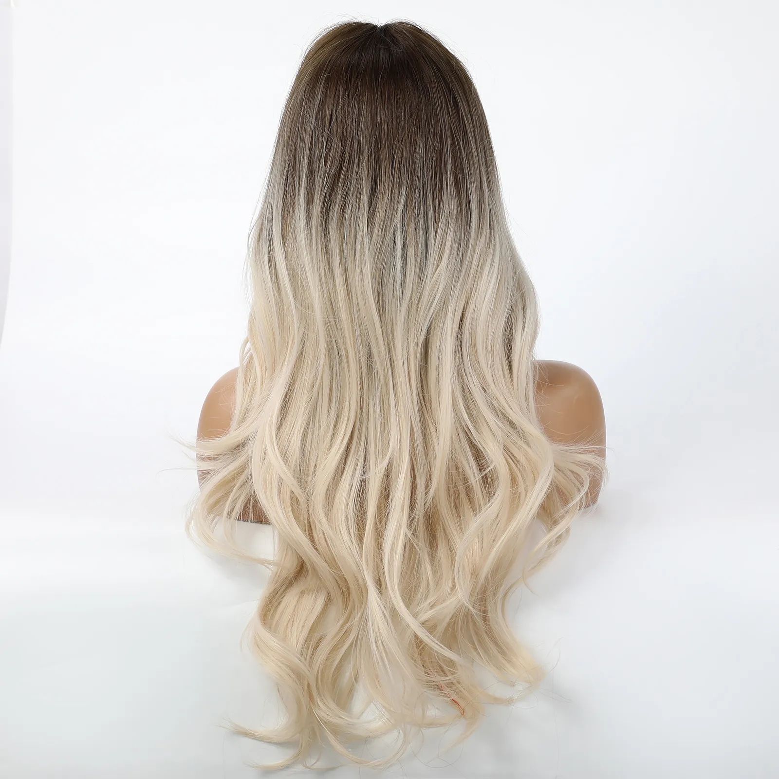 Long Body Wave Wigs Ombre Brown Light Blonde Platinum Middle Part Wig For Women Cosplay Naturlig värmebeständig syntetisk Hairfactory Direct