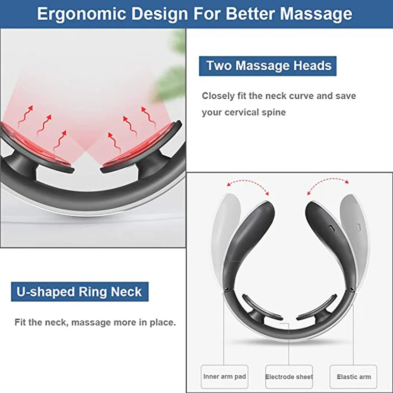 Massageador elétrico de pescoço com detecção de 15 intensidades, massagem inteligente nas costas, 4 modos de pulso, instrumento de fisioterapia cervical recarregável USB 227249578