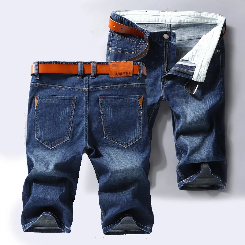 Verão dos homens estilo clássico moda negócios casual denim shorts azul preto algodão solto bermuda jeans reto curto plus size