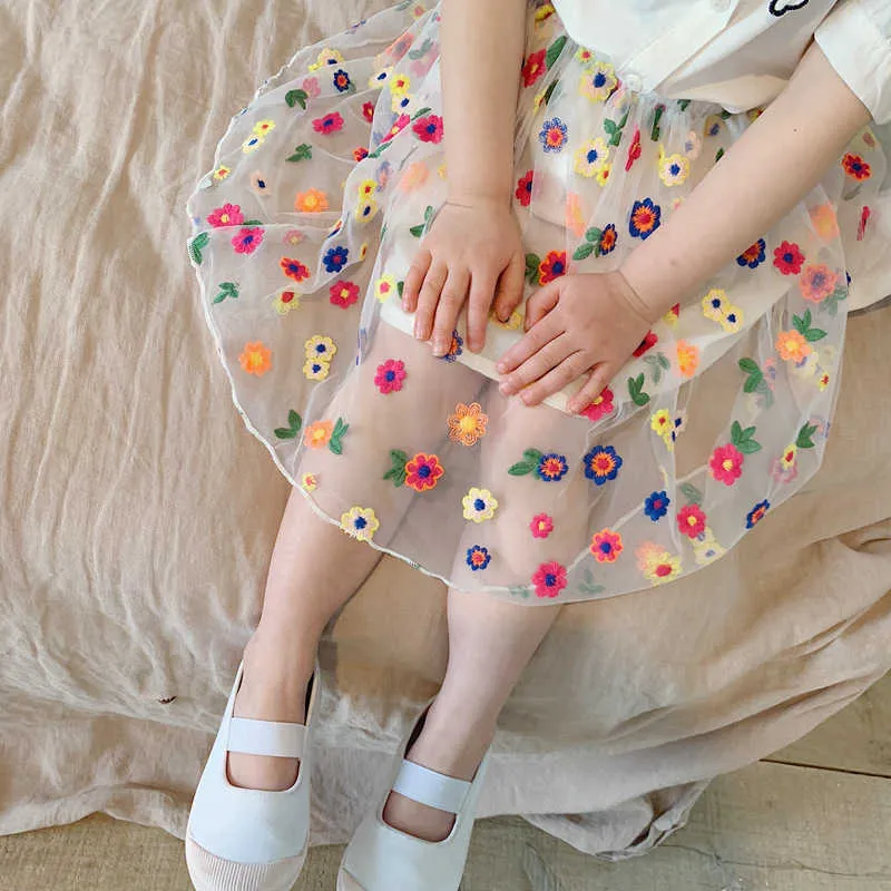 Детская юбка Летняя Корейский S 'Вышитая Детская Сказочная сетка пряжа Одежда 210528
