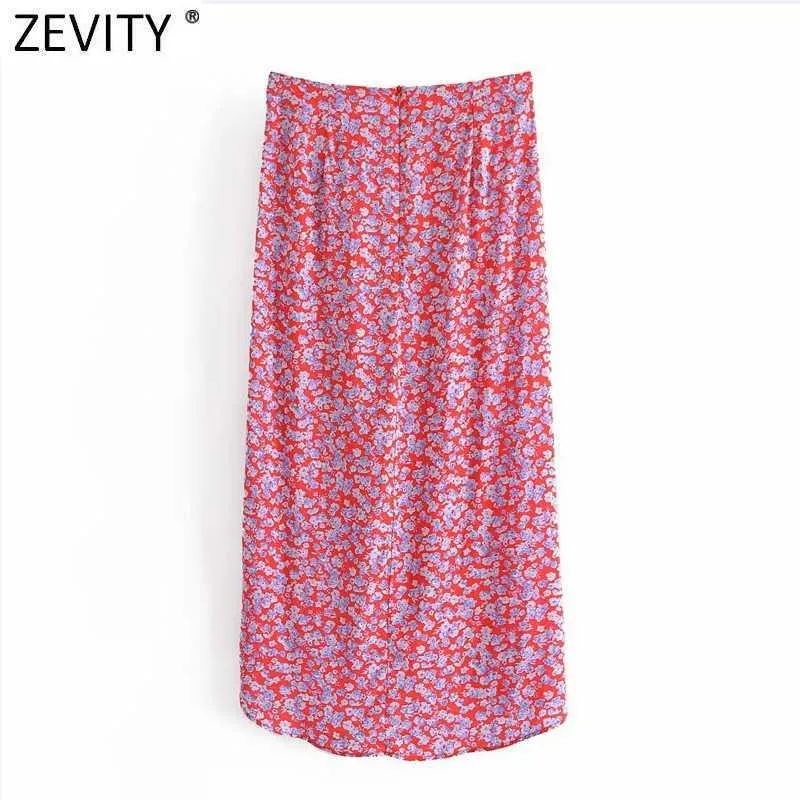 Zevity Women Sweet Floral Print Bowknot Sarong Skirt Faldas Mujer Kvinna Chic Pleat Split Vestido Back Zipper Slim Kjolar QUN778 210621