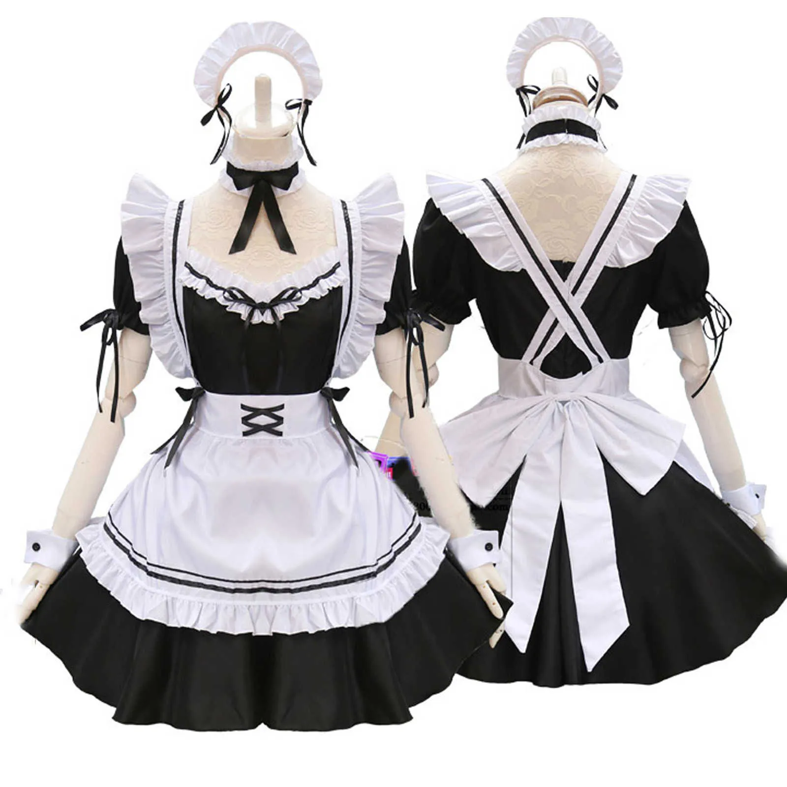 Sweet Lolita Jurk Franse Maid Ober Kostuum Dames Sexy Mini Vliegtuig Leuke Outfit Halloween Cosplay voor Meisjes Plus Size S-2XL Y0827