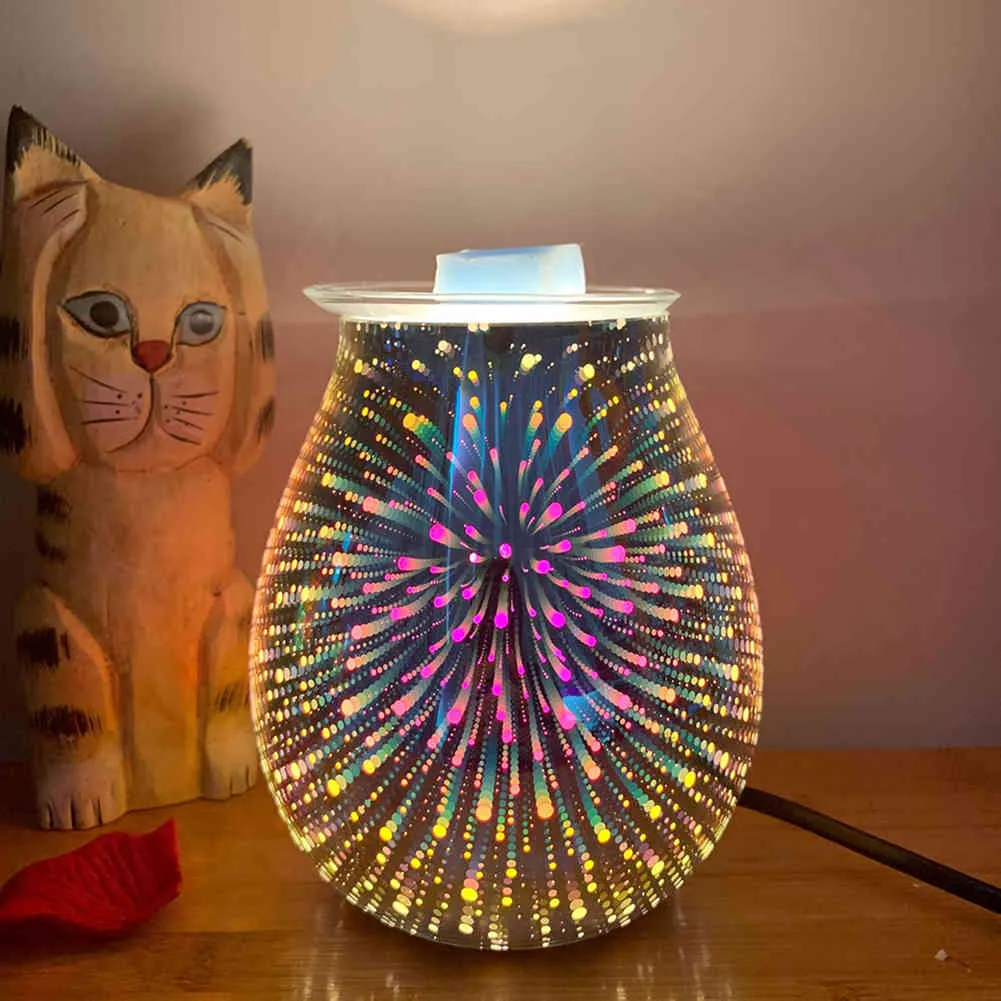 Elektryczny podgrzewacz do świec Art Fajerwerki Szklany olejek zapachowy Tarta z efektem 3D Lampka nocna Zapach Aroma Dekoracyjna lampa