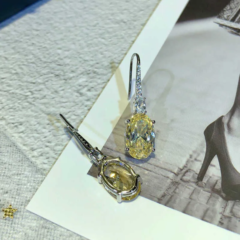 Marcas de joyería de plata pura 925 para mujer, pendientes de piedra amarilla, fiesta de ensueño de Geisha, joyería de gota de agua de alta calidad 216T