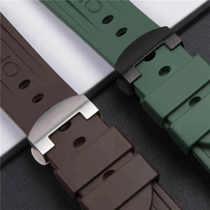 Bracelet de montre en caoutchouc de Silicone, 24mm, vert armée, marron, pour Panerai PAM 111 368 389 351 441, bracelet de montre pour hommes, fermoir en métal, accessoires