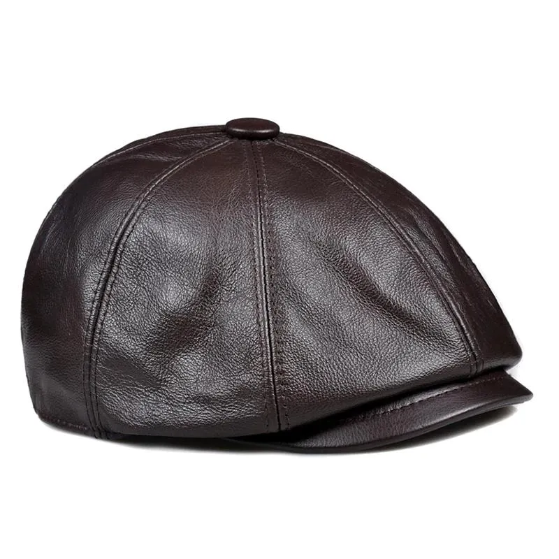 Men's Genuine Leather Warm Octagonal Cap Casual Vintage Sboy Cap Golf Driving Flat Cabbie Hat Winter Male Artist Gatsby Ber2764