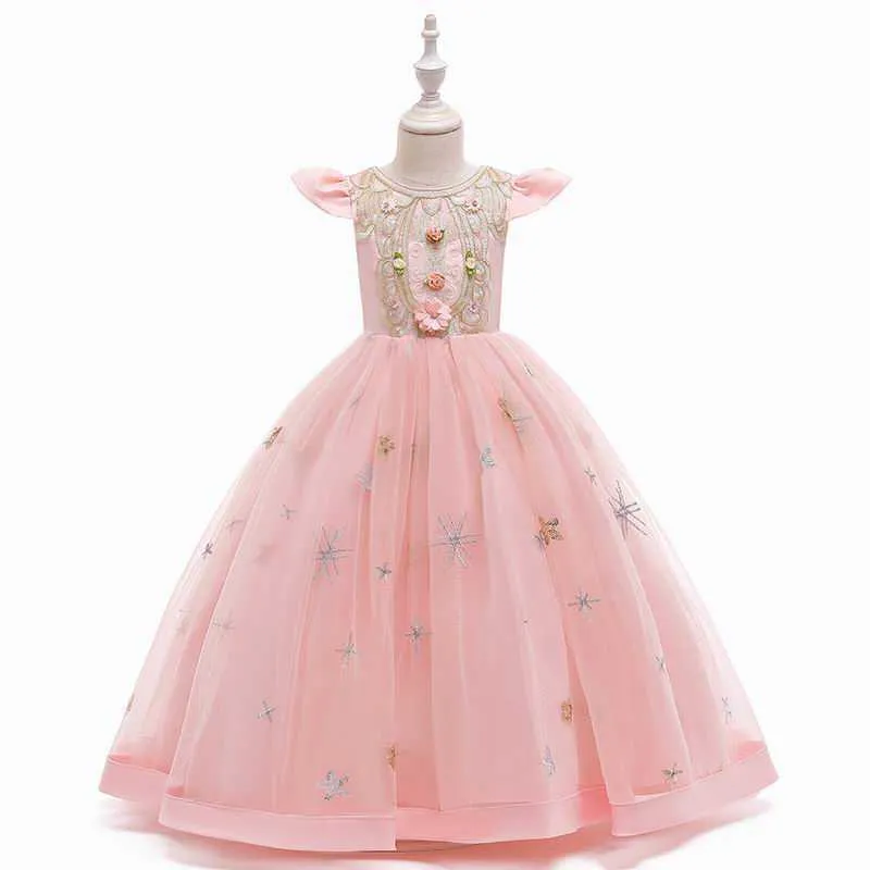 Flower Girl Party Dress Paillettes Stella Lunghezza pavimento spettacolo di nozze Vestiti bambini 2-12 anni E5708 210610