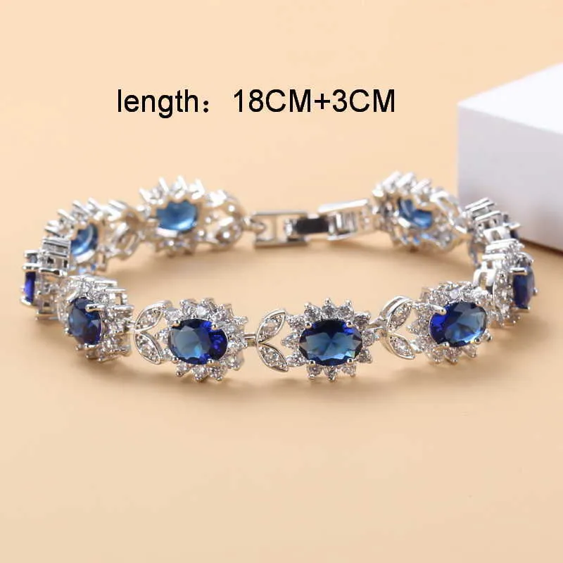 Accessori da sposa donna Colore argento Blu CZ Set di gioielli Orecchini pendenti Collana e anello donna Set da sposa H1022