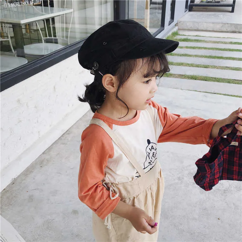 Lente aankomst puur katoen cartoon raglan mouw casual t-shirts voor kinderen schattige meisjes all-match losse tees tops kleding 210708