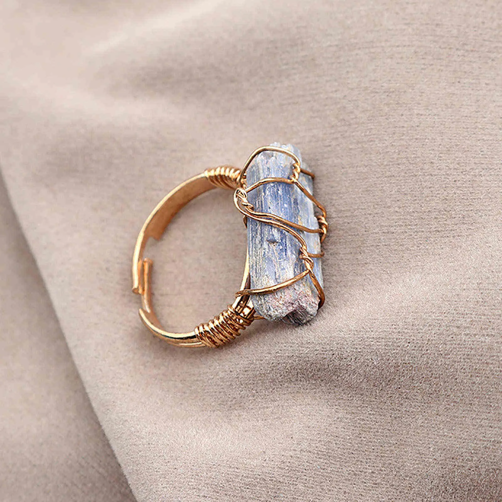 Rings de pedra natural anéis de ouro cor de ouro envoltório irregular amethysts quartzs de dedo ajustável anel de dedo jóias para mulheres presentes G1125
