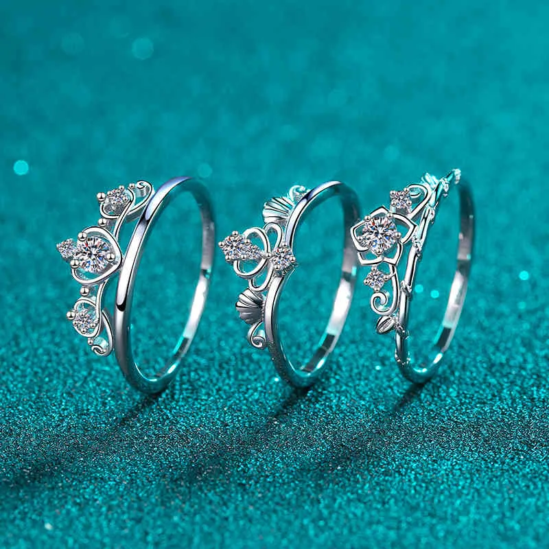 Anziw 925 Стерлинговое серебро Moissanite Diamond 013CT Сладкая Принцесса Корона Обручальное кольцо для Женщин Ювелирные Изделия Подарки