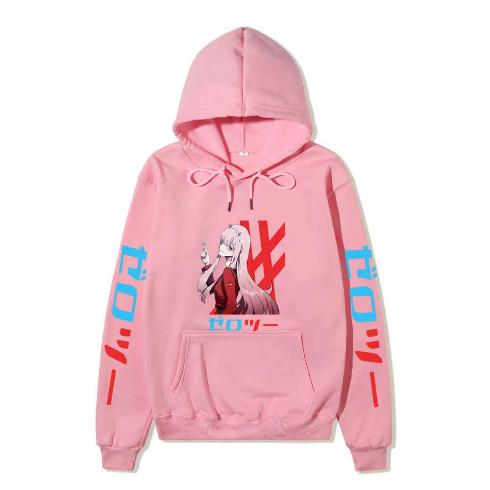 Darling in the Franxx Anime Harajuku Zero Two Beautiful Girl Sweat à capuche imprimé Hommes/Femmes Tops Lâche Été à manches longues Y0816