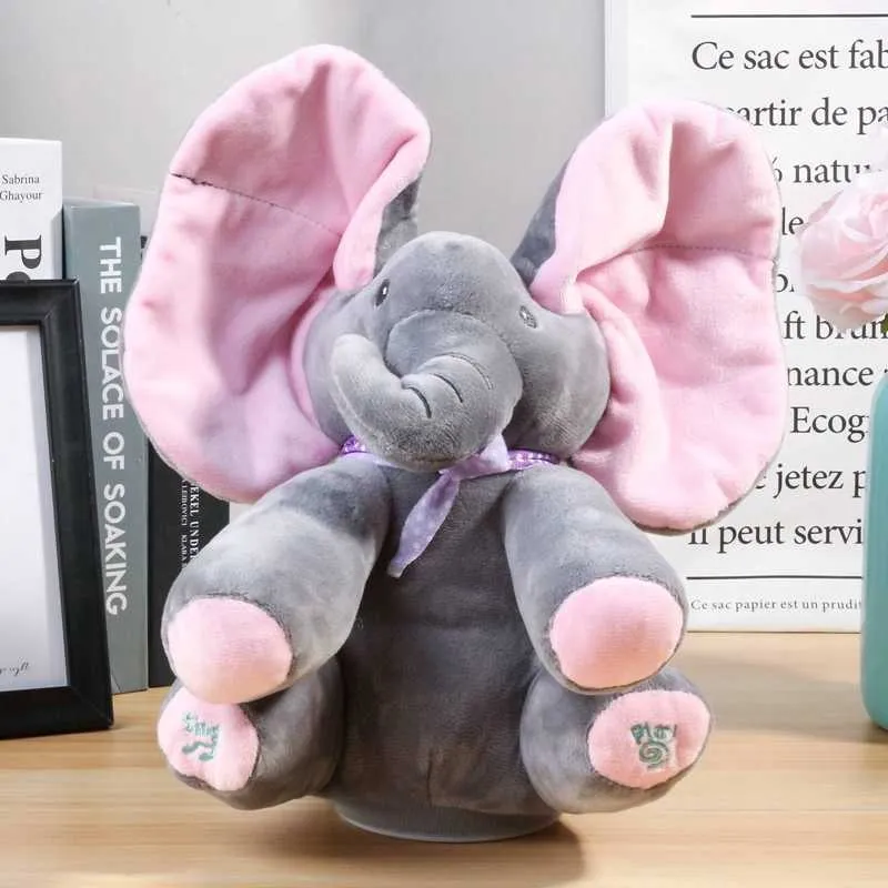 30 см Plush Peekaboo слон говорить электрическая игрушка скрыть и искать куклу, фаршированные для ребенка 210728