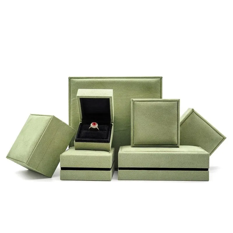 Bolsas de jóias sacos marca simples agradável jóias pulseira caixa conjunto camurça cor verde caso quatro folhas trevo colar embalagem pape288m