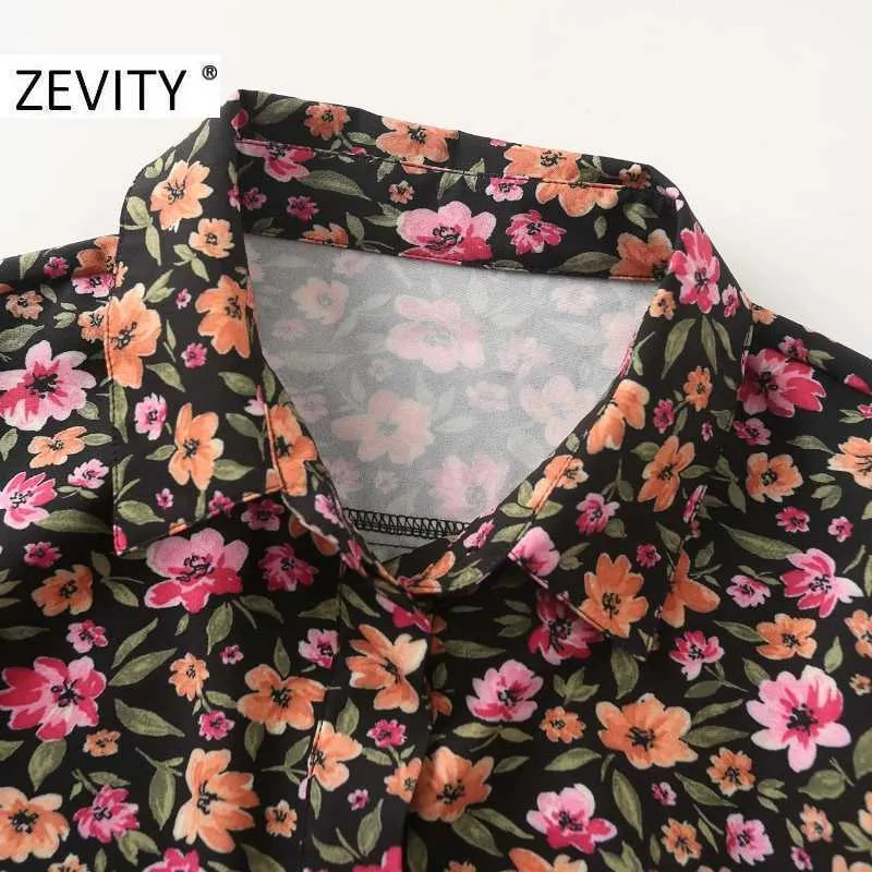 Zevity Jesień Kobiety Moda Skręcić Kołnierz Kwiat Drukuj Koszula Sukienka Biuro Damskie Chic Łok Kręty Sashes Casual Vestido DS4574 210603