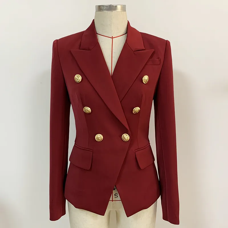 HIGH STREET Fashion Designer Blazer Jacket Bottoni leone in metallo da donna Cappotto esterno doppio petto Vino rosso 210521