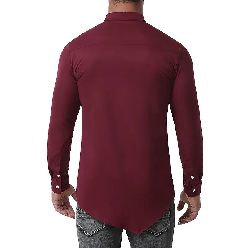 Camicie eleganti da uomo con ricamo rosso vino Camicia casual con bottoni irregolari Camicia a maniche lunghe da uomo Camicia da cowboy occidentale da festival uomo 210522