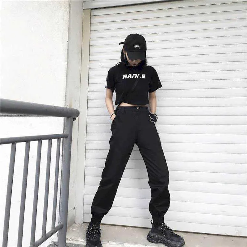 women's cargo trousers Hip-hop street dance chain feet casual overalls jue pants female pop song and costumes cool 210526