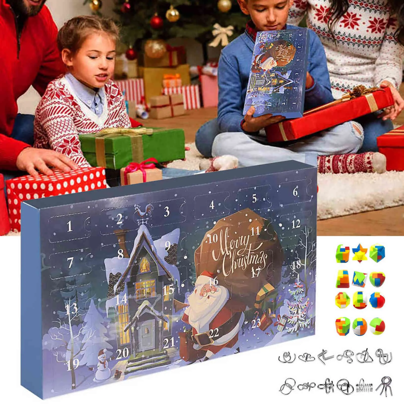 クリスマスアドベントカレンダーメタルワイヤーとプラスチックパズルクリスマスカウントダウンカレンダー24ピースの脳ティーザートイヤーギフト211104