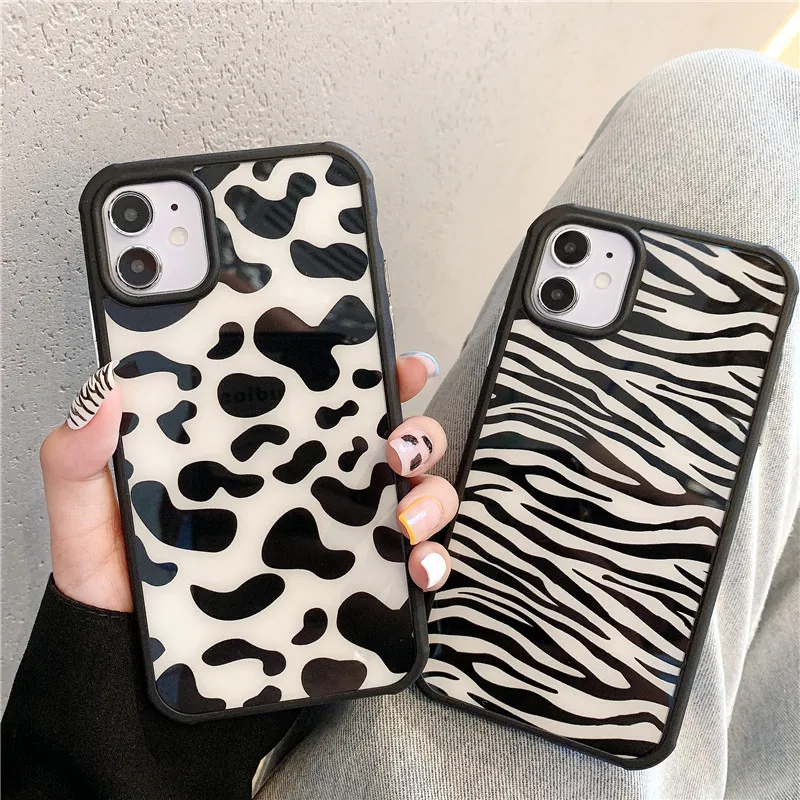 casse del telefono della banda della zebra del latte della mucca stampata leopardo il iphone 12 11 pro max mini xr x xs 7 8 plus se cover posteriore rigida