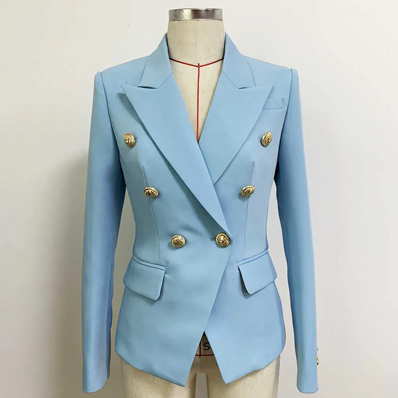 HIGH STREET est Designer Veste Mode Femme Classique Slim Fit Double Boutonnage Lion Boutons Blazer Bleu 211006