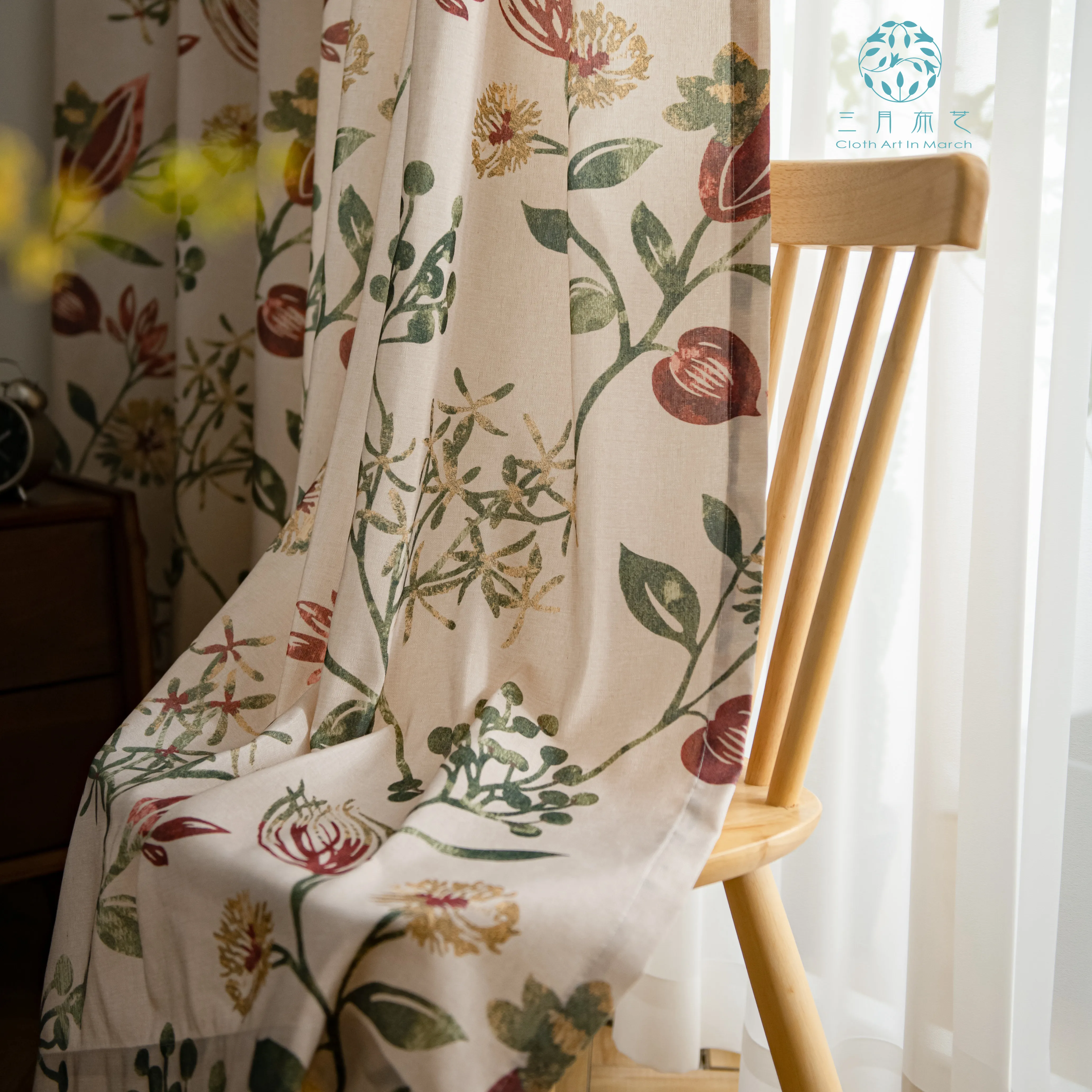 Cortinas americanas rústicas para decoração de casa, padrão de pássaros, tratamentos de janela, cortinas impressas para quarto, painéis de cortina única a312251j