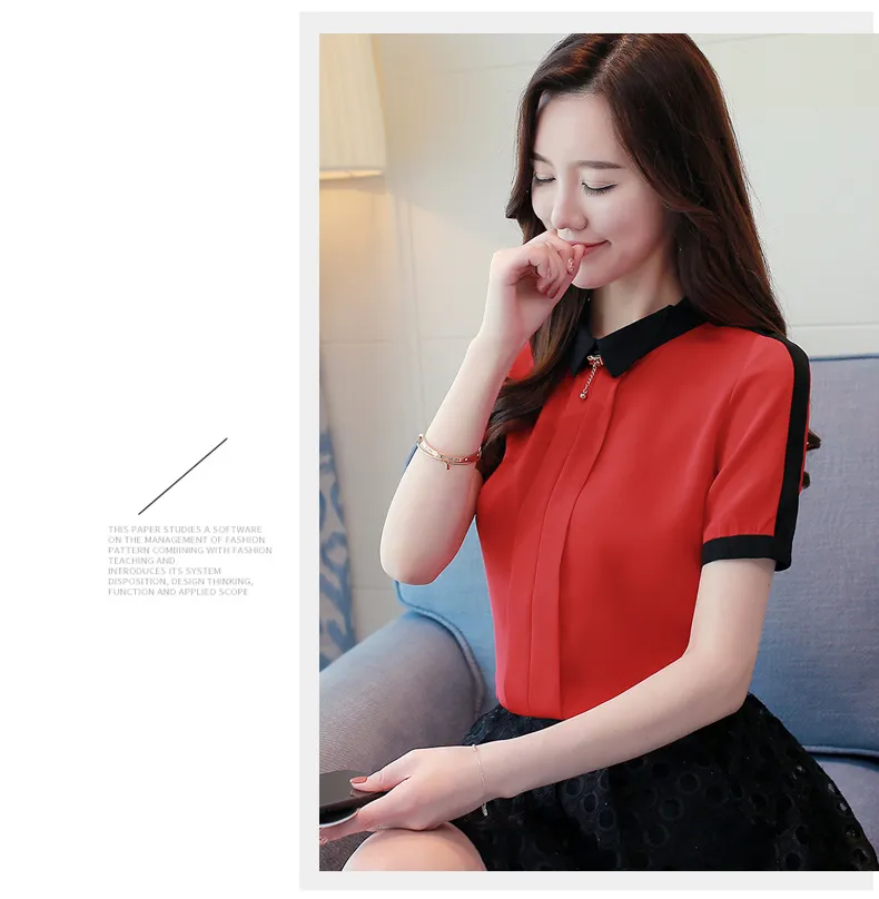 Summer Office Lady Solid Chiffon Short Sleeve Women blouses Casual Simple Shirt Female Tops Clothing Blusas 0209 40 210427