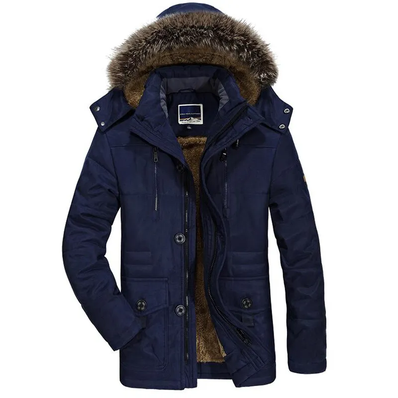 5XL 6XL Fur Collar Hooded Men Winter Jacket Fashion Warm Wool Liner Man and Coat Windproof Male Parka Snowjacket 220301