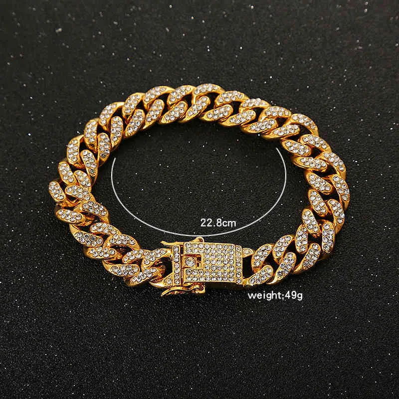 2021 Trend ing Men's Fashion Hip Hop Big Gold Diamond Cuban Chain Bracelet Hand Accessories