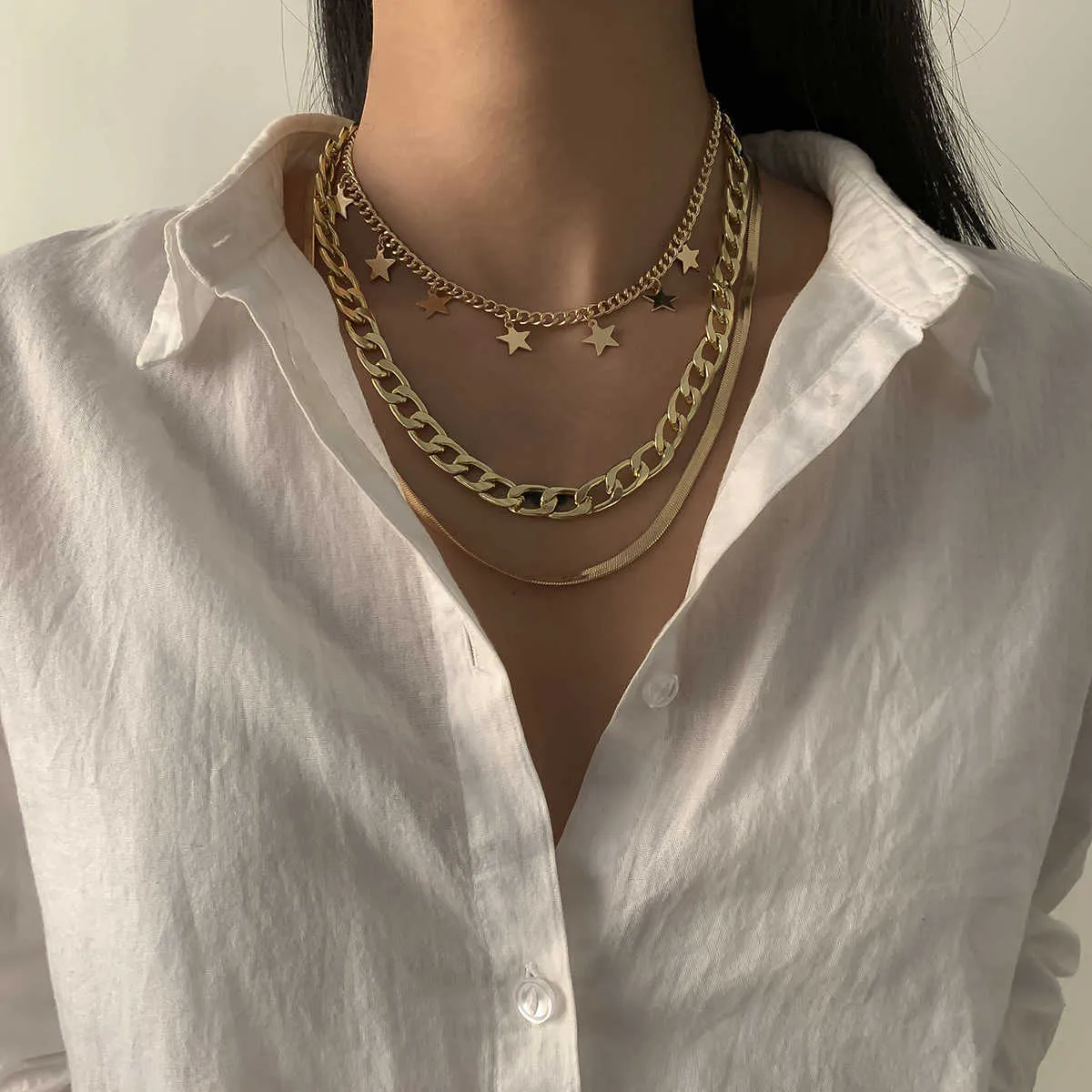 kubansk kedja guld silver färgstjärna choker halsband med orm kedja för kvinnor tjejer smycken Q0809