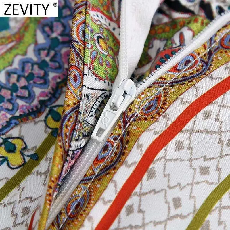 Zevity Kobiety Vintage Paski Patchwork Nerkodrzew Nakrętki Drukowanie Spodnie Satynowe Retro Kobiet Zipper Fly Chic Długość kostki Spodnie P1017 210603