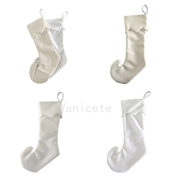 Sublimazione Blank White Christmas Stocking Linen Velvet Cotton Candy Bag Borse Scarpe da clown Calze lunghe Calze di Natale T2I52497