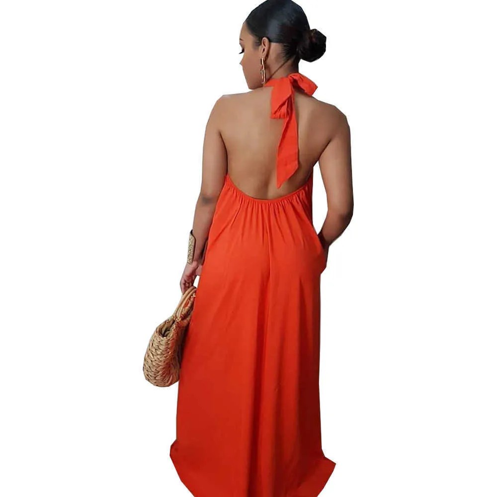 Fashion Long Dres senza maniche Halter Neck Beach Evening Party Ladies Boho Maxi 210722