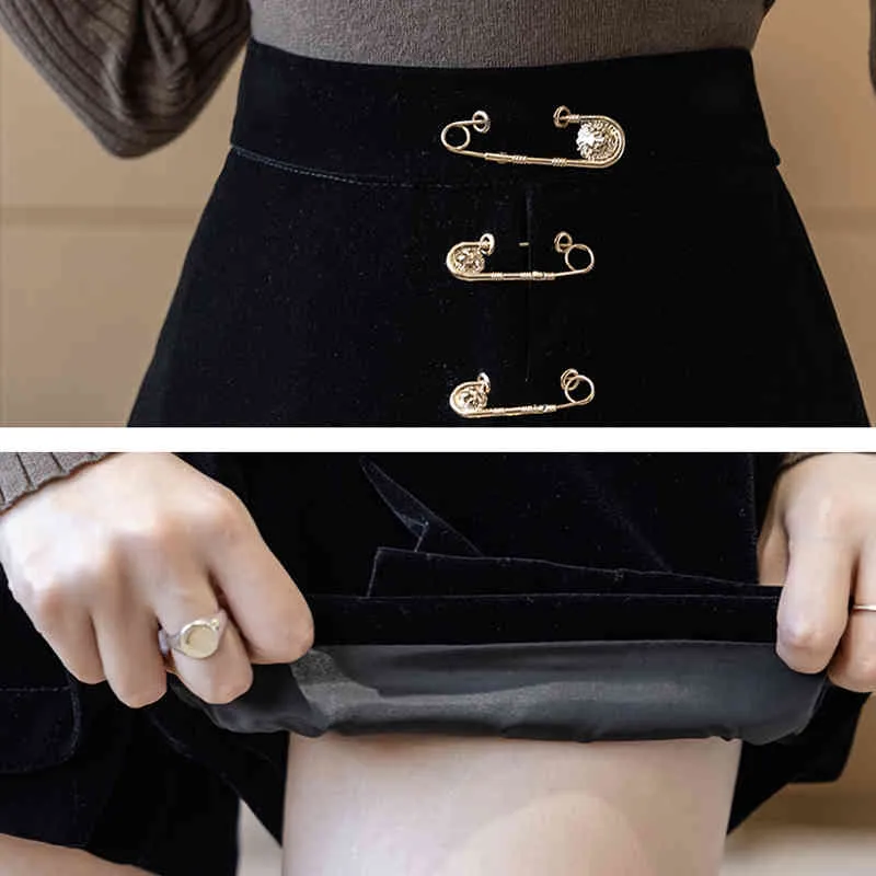 Mini jupe Empire courte en velours noir Pin Plus Size S0278 210514