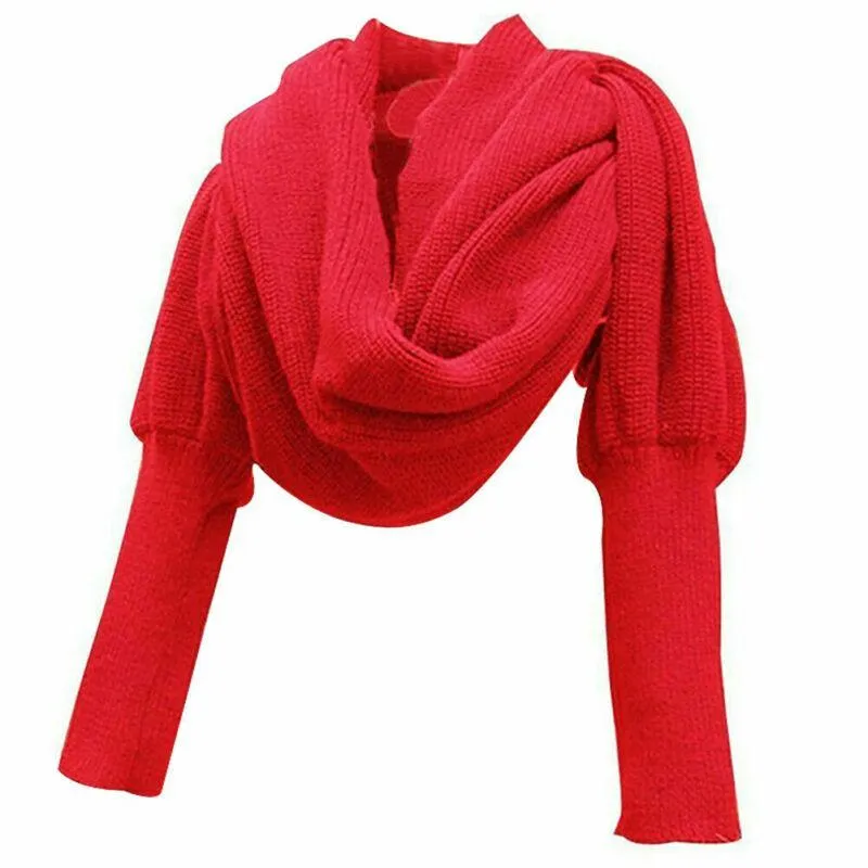 Scarves Fashion Women Lady Knitted Sweater Tops Scarf With Sleeve Wrap Winter Warm Shawl Black Beige Green Red201O