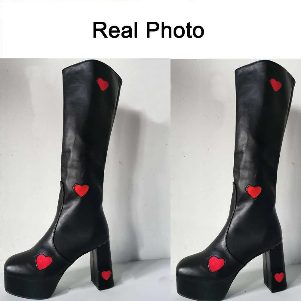 Brand Ribetrini Candyfloss Love Knee High Platform Boots grosso tacchi alti abiti da festa Trendy Heart Scarpe Autunno Donna 211021