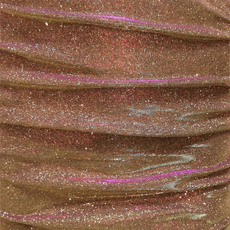 Isarose Kadınlar Glitter Elbise Kulübü Seksi Kare Yaka Puf Kollu Metal Altın Renk Kırpma Üst Moda Pileli Kısa Elbiseler Setleri 210422
