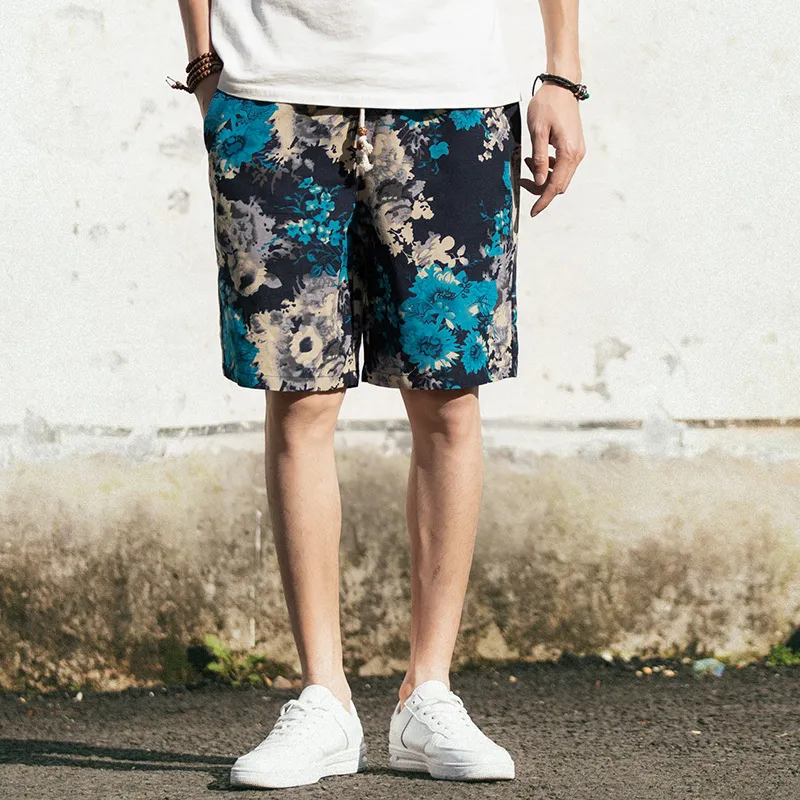 Shorts de plage Hommes Summer Hawaii Hommes Lin Shorts Lâche Droite Confortable Cordon Casual Hip Hop Homme Mens Shorts M5XL 210322