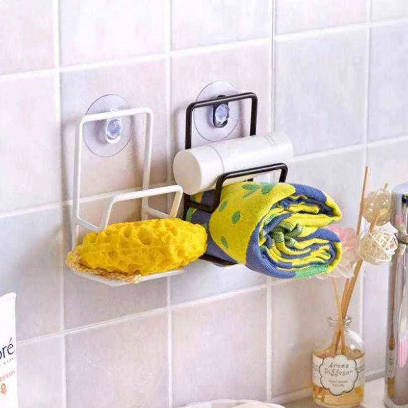 ホーム実用的なキッチンバスルームオーガナイザーラックシンクスポンジの排水タオル石鹸の貯蔵ホルダーの壁吸込カップ211102