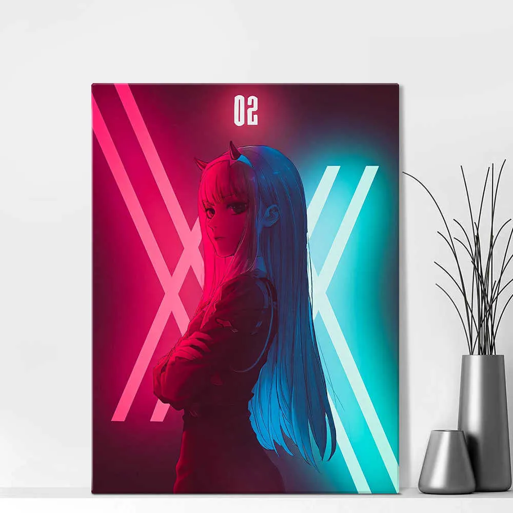 Toile Peinture Zero Two 002 DARLING In The FRANXX Neon Anime Affiches Mur Décor Mur Art Photo Chambre Décor Décor À La Maison Y09278162866