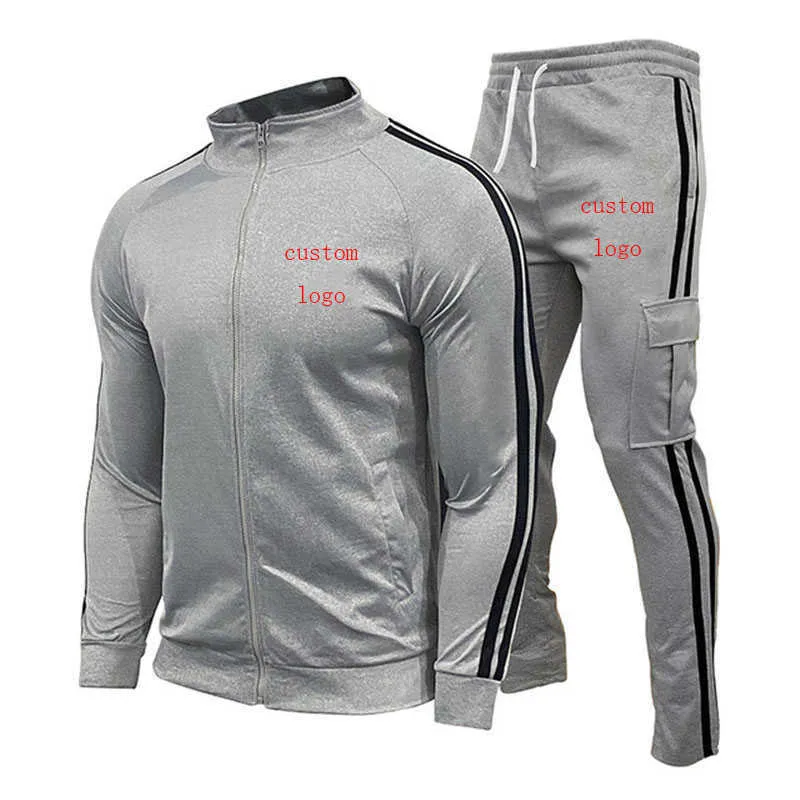 Tuta sportiva casual da uomo primavera autunno felpa con cerniera giacca + pantaloni cotone di alta qualità abbigliamento sportivo di marca personalizzato Y0831