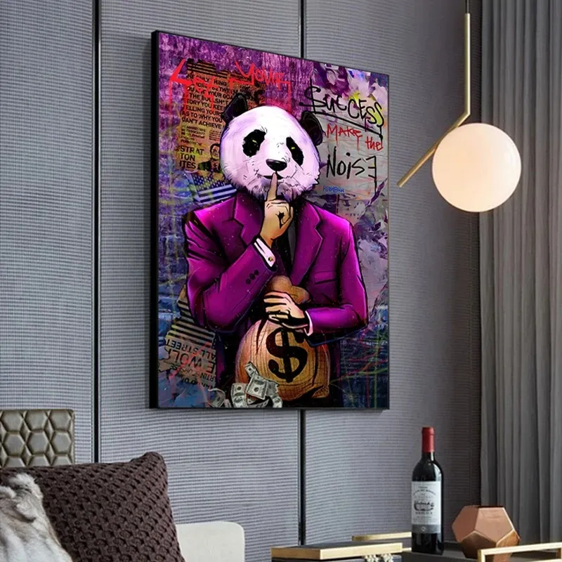 Laat uw succes de lawaaiposters maken en afdrukken Graffiti Art Canvas Paintings Abstract Panda Wall Art Pictures for Living Room 4265235